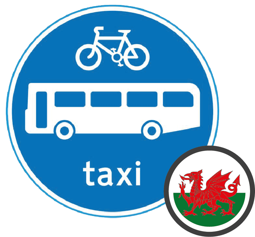 Icon of Bus Lane Road Sign, Bus Cycle and Taxi for Wales