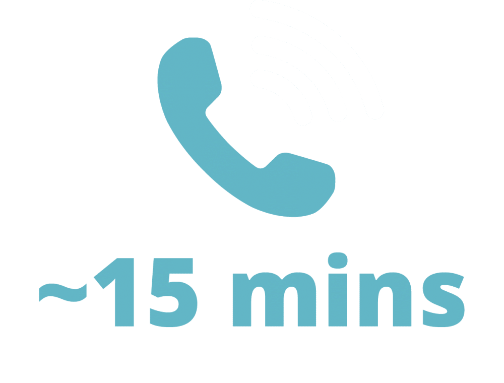 Icon showing a phone receiver and 15 minutes figure