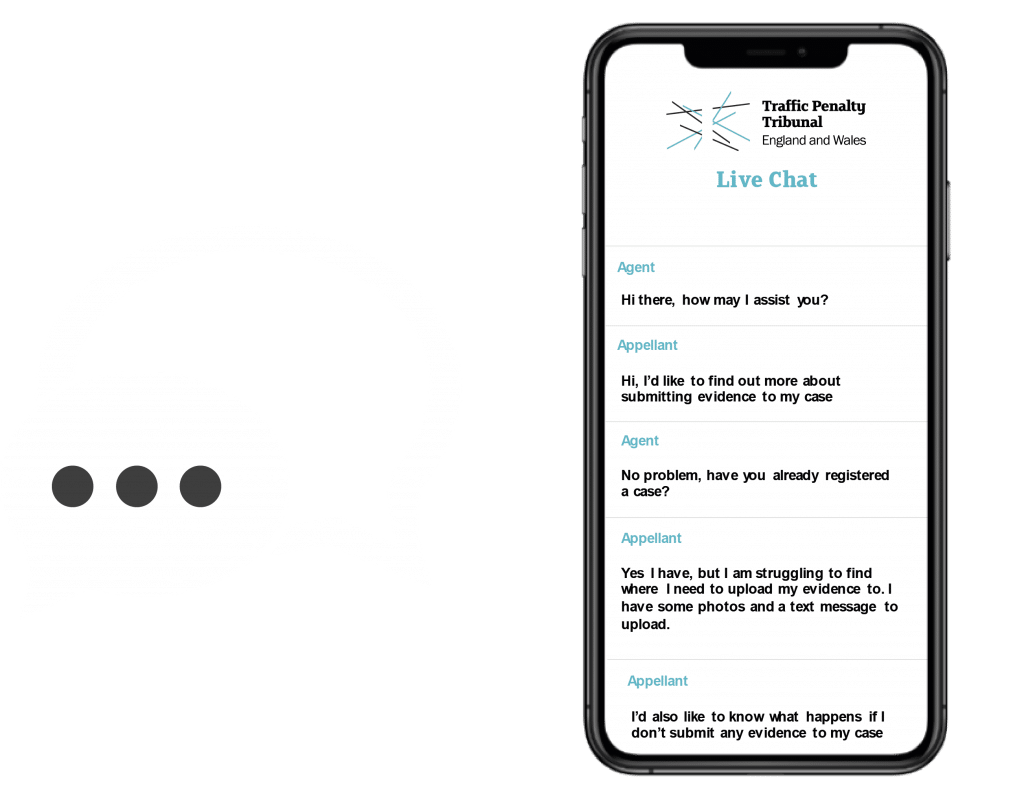 Phone showing a Live Chat conversation, with a chat icon showing messaging