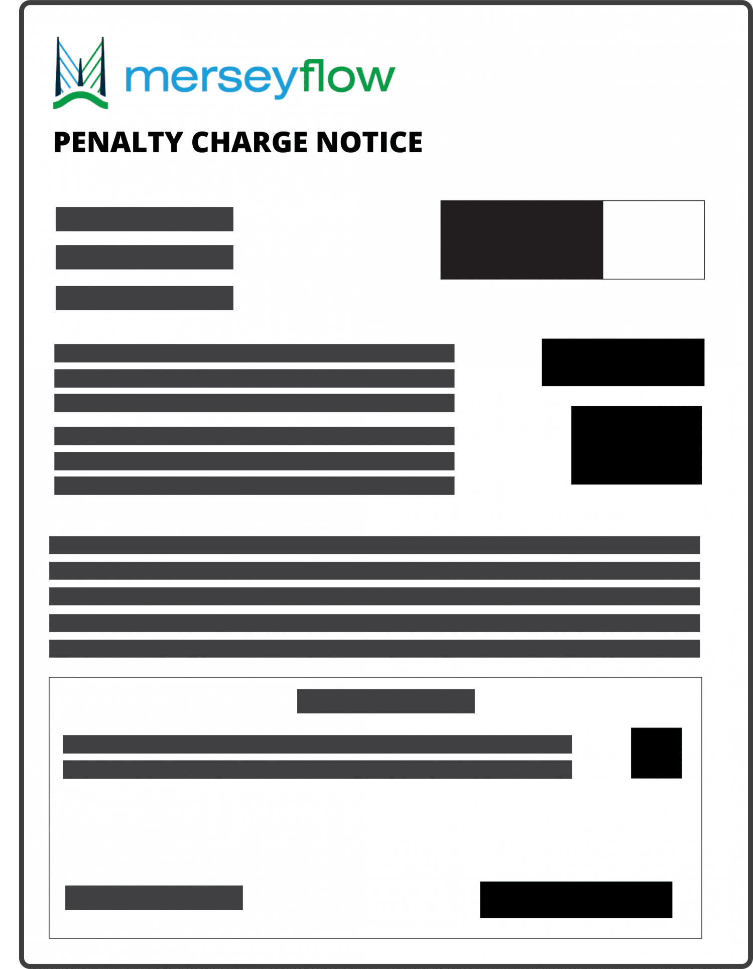Graphic showing a Merseyflow Penalty Charge Notice (PCN)