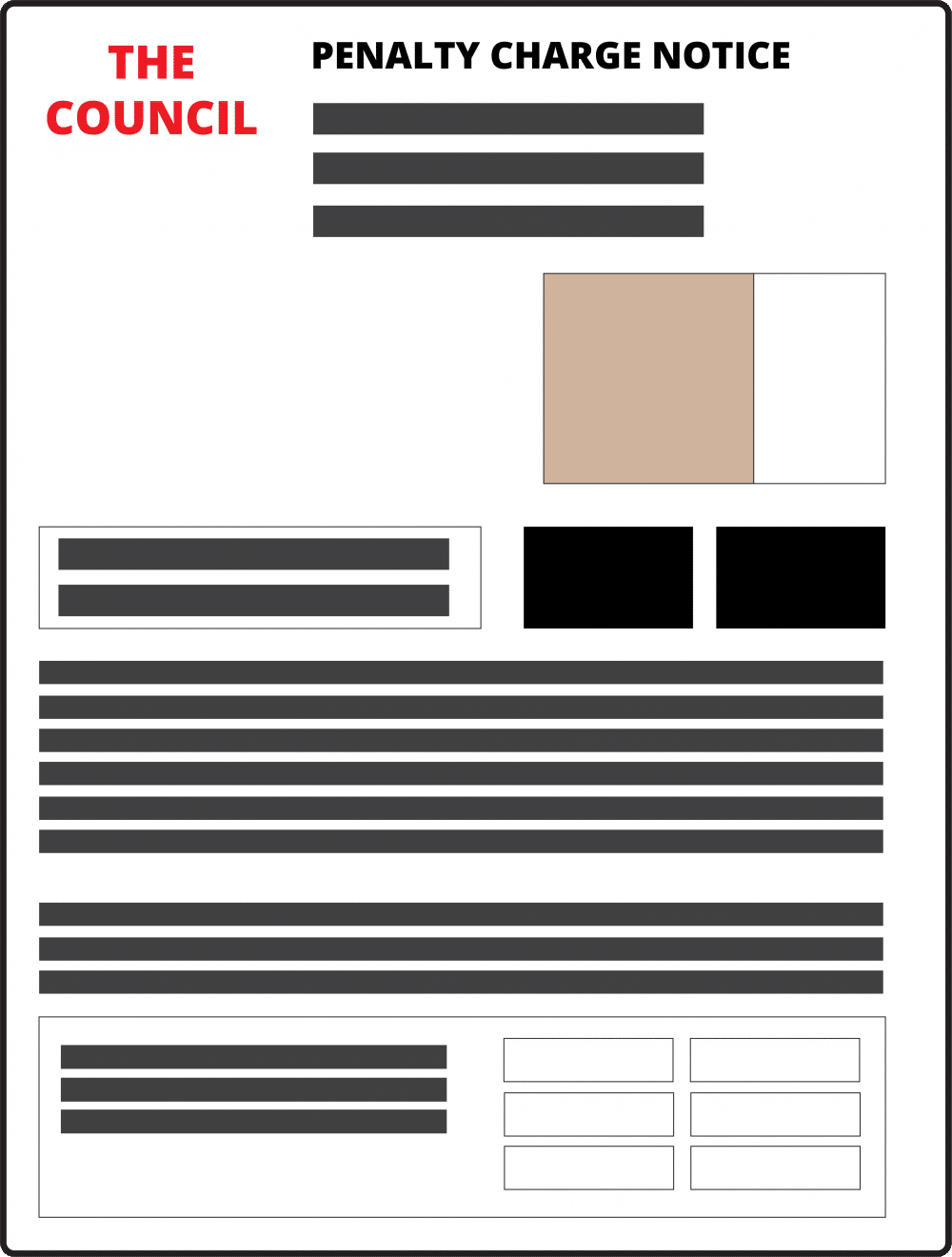 Graphic showing a Penalty Charge Notice from a Council