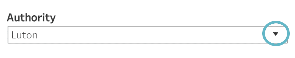 Screenshot of Authority filter for updating the Tableau report 