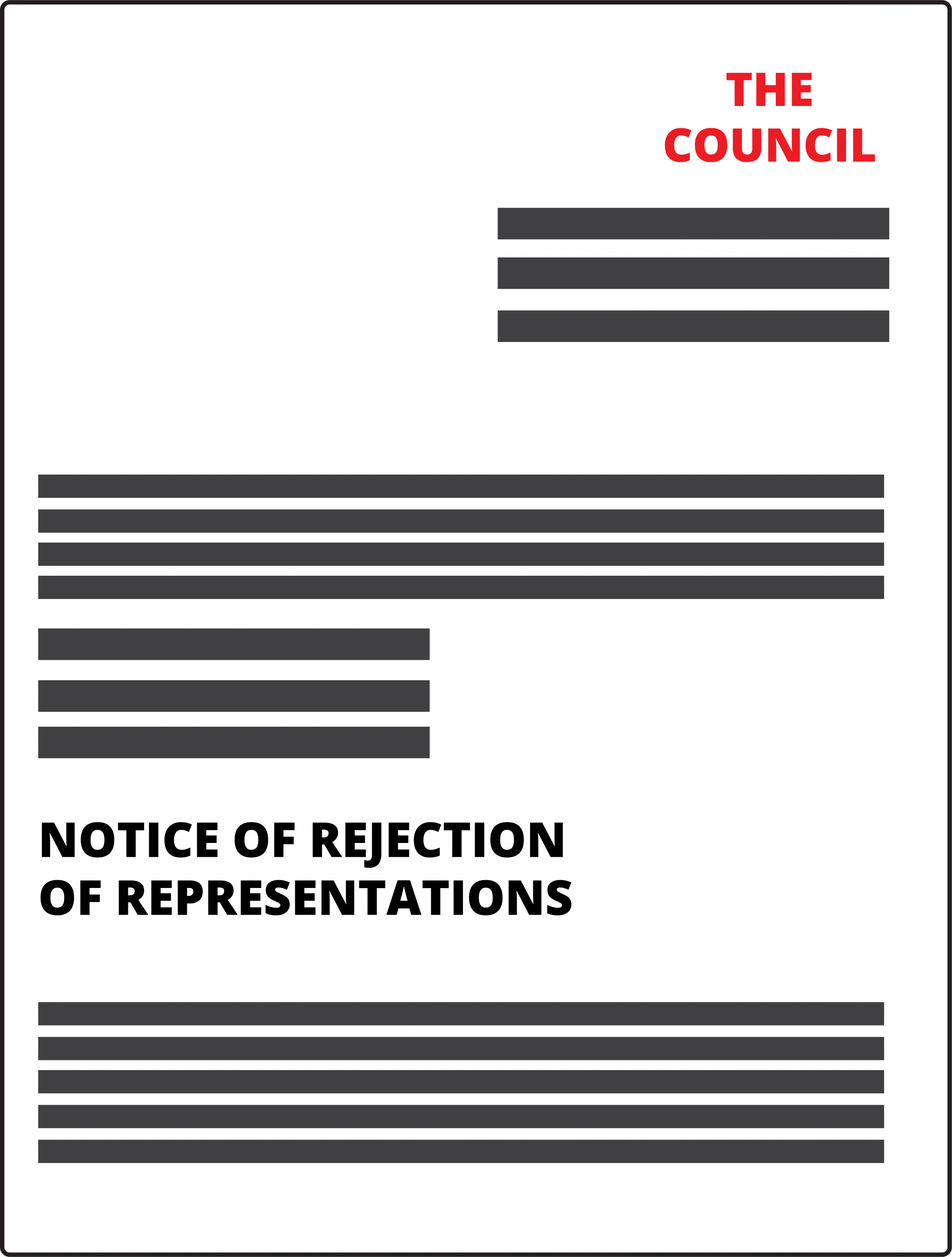 Icon showing a Notice of Rejection of Representations letter