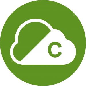 Icon of a white cloud in a green circle of a Clean Air Zone with the letter C indicating a Class C charging zone