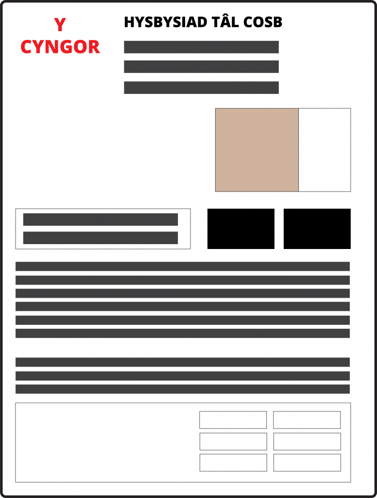 Graffeg yn dangos Hysbysiad Tâl Cosb Parcio Cymreig fel y byddai'n ymddangos pan gaiff ei anfon drwy'r post Graphic showing a Welsh Parking Penalty Charge Notice as would appear when sent through the post