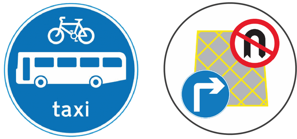 Icon representing Bus Lane and Moving Traffic and Bus Lane restrictions in England showing signs that relate to those restrictions