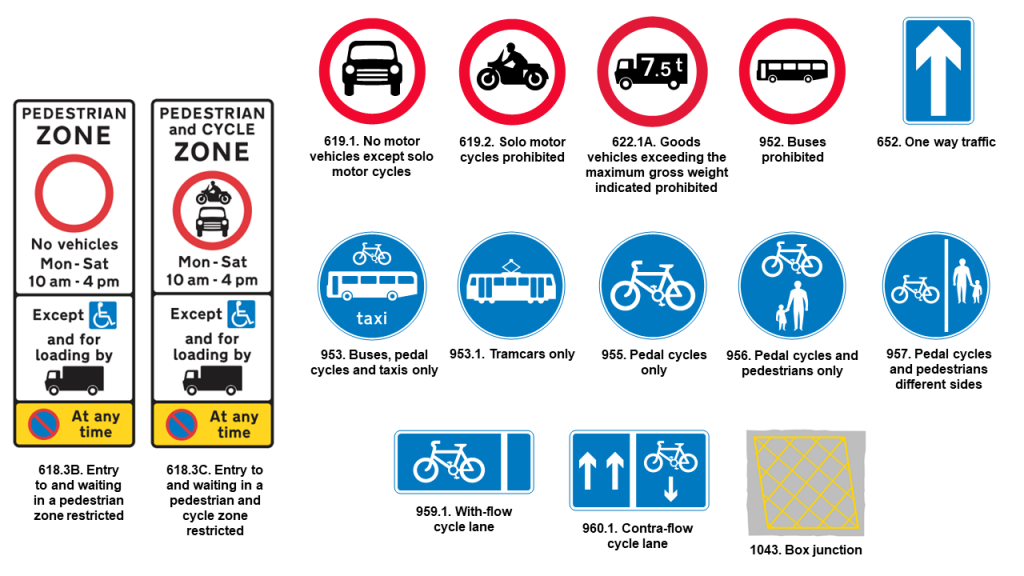 Image showing a selection of moving traffic signs and road markings