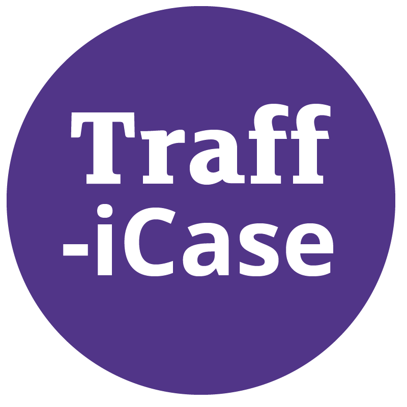 Logo for the TraffiCase key cases website with white text in a purple circle